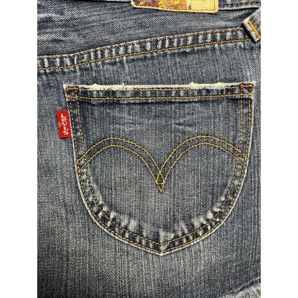 Levi's Y2K Embroidered Distressed Raw Hem Denim Mini Skirt Bird Boho Size 9 - Picture 7 of 10